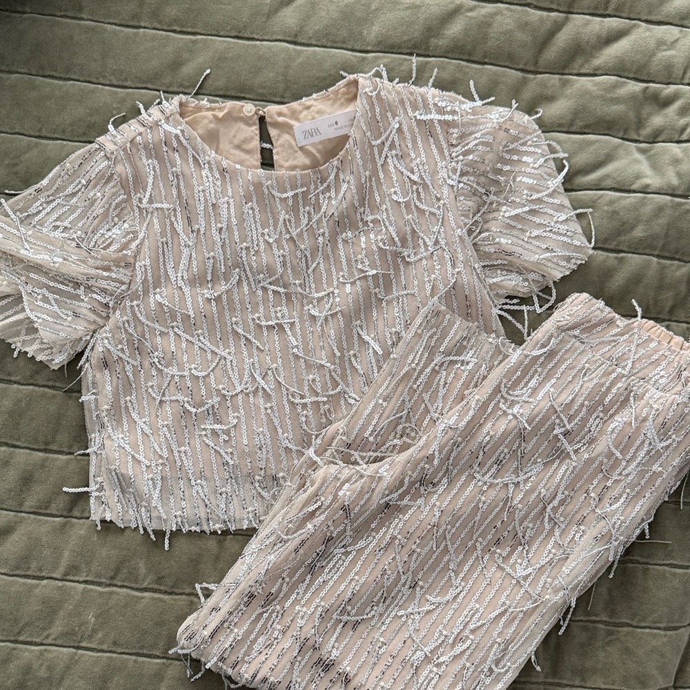 Zara girls Cream and Silver Beaded Ensemble